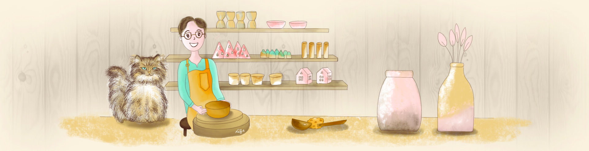 Illustration poterie et céramique pour utilisation en header pour l'enseigne Be Poterie - Nathalie Bernard